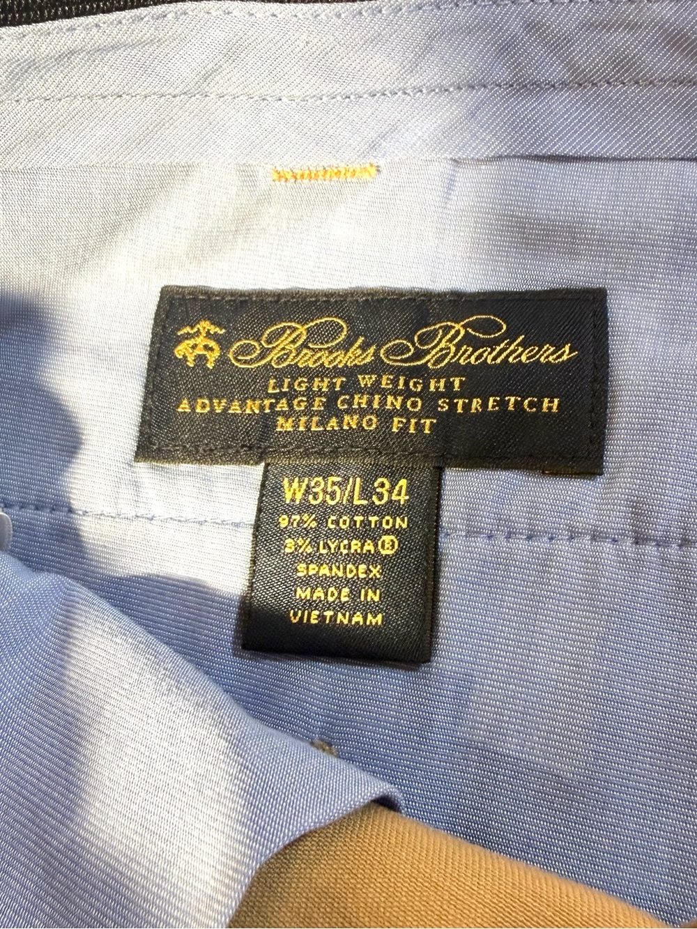 Brooks Brothers Milano Fit Stretch Chino Pants Khaki Tan Mens 35x34 - Picture 3 of 12